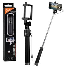 Selfie Stick Wired Stainless Steel Monopod Extendable Handheld Pole With Shutter Control 78cm